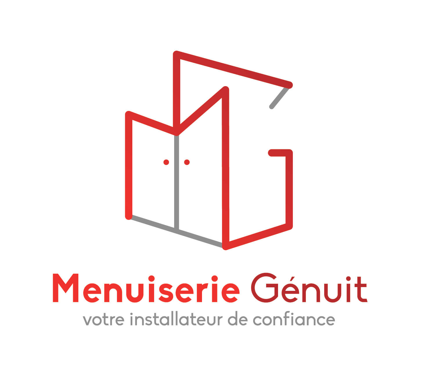 Graphisme du logo de la Menuiserie Génuit. Une identité fine, pour faire écho au travail minutieux qu'effectue l'entreprise.